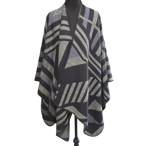 FRAAS Geometric Print Open Front Poncho Wrap Scarf Shawl sweater cape onesize - Picture 3 of 7